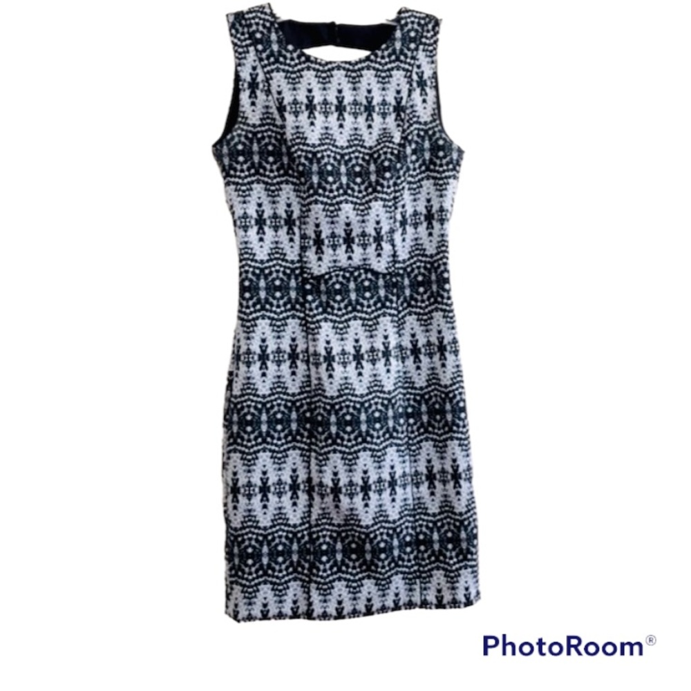 H&M Sheath Dress 4 Office Career Black Silver Gray Fitted Abstract Geometric